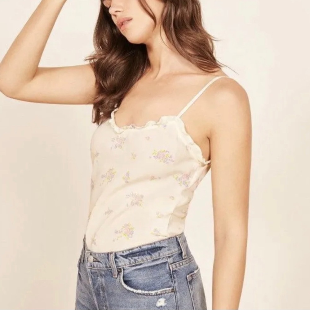 Reformation floral cami top with ruffle